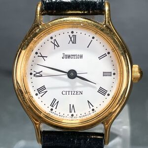 美品 CITIZEN シチズン Junction ジャンクション 7630-S34294 腕時計 アナログ クオーツ 3針 レザーベルト 新品電池交換済み 動作確認済み