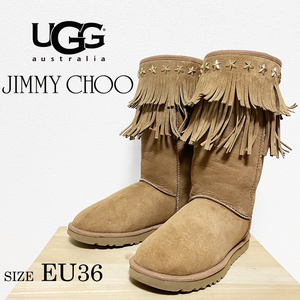 ◆超美品定価81,900円 アグ【UGG×JIMMY CHOO】SORA スタッズ加工 フリンジムートンブーツ EU36 正規品◆