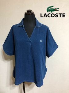 LACOSTE ラコステ レディース スキッパーネック インディゴ 鹿の子 ポロシャツ トップス サイズ36 半袖 ネイビー 