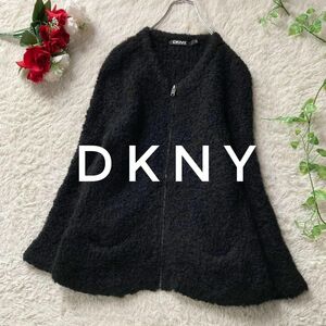 高級　ダナキャランニューヨーク　羊毛アルパカ　ニットカーディガン　ジップアップ　ブラック　黒　Sサイズ　DONNA KARAN NEWYORK　DKNY