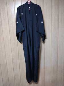 中古 リアル レトロ 着物 喪服 夏用 家紋 小紋 Vintage summer kimono for funeral black formal リメイク 透け感あり 生地