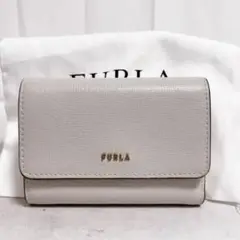 ゆ74★ FURLA レザー 折り財布 コンパクトウォレット グレー クリーム