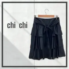 【Chi Chi】スカートミニスカートティアードフリルウエストリボンフリル無地黒