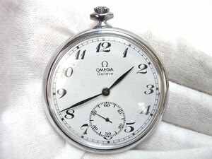 1000円スタート 懐中時計 OMEGA オメガ Geneve ジュネーブ 手巻き MT ホワイト文字盤 ラウンド スモセコ アンティーク 4 J①929