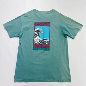 Hanes♪80s 90s USA製 GREAT PACIFIC IRON WORKS Tシャツ M パタゴニア ビンテージ エメラルドグリーン 葛飾北斎 富士山 黄緑 波 chouinard