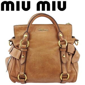 ミュウミュウ 2WAY ショルダーバッグ ハンド 斜め掛け バッグ レディース サイドリボン miu miu 中古