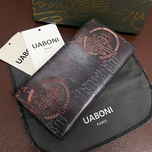 特注限定品 EU製＆定価17万◆UABONI*ユアボニ*幻のパティーヌ*二つ折り長財布*EU製◆カリグラフィー 牛革 手染 ハンドメイド 紳士 メンズ