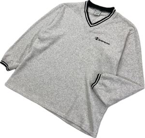 Champion ☆ Vネック 中厚手 Tシャツ ホワイトグレー L ルーズ感◎ スポーツ ストリート アメカジ ゆるだぼ 古着 チャンピオン■S3172