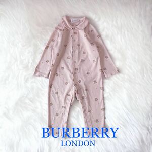 美品 BURBERRY LONDON 90 ロンパース 日本製 カバーオール 乳児 三陽商会 正規品 綿100 赤ちゃん ベビー服 総柄 ピンク 長袖 女の子 男の子