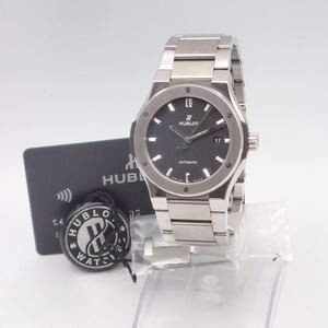 A/え07432【美品】HUBLOT ウブロ/自動巻/メンズ腕時計/25石/裏スケ/文字盤 ブラック/511.NX.1170.NX/保証書・タグ・コマ付