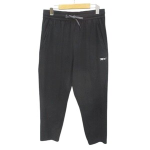 未使用品 リーボック Reebok スポーツウェア 七分丈 クロップド パンツ M 黒系 ブラック ロゴ プリント ウエストゴム ストレッチ ポケット