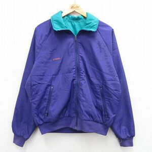 XL/古着 コロンビア 長袖 ナイロン ジャケット メンズ 80s ワンポイントロゴ シンサレート リバーシブル ラグラン 紫 パープル 23dec05