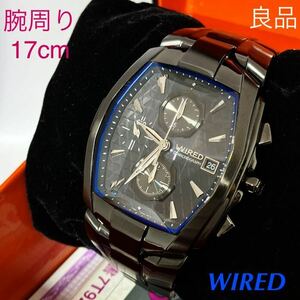 良品☆電池新品☆送料込☆セイコー SEIKO ワイアード WIRED クロノグラフ メンズ腕時計 ブラック/ブルー デルタモデル 7T92-0HT0 AGBV205