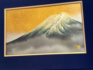 ◆中村春山作 剛金画 富士山　伝統工芸　彫金彫　額装◆B-1803