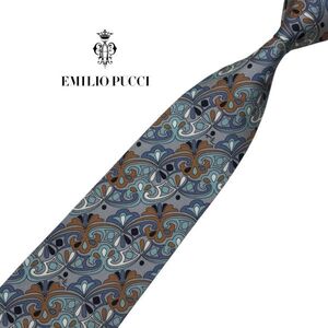 ★パターン柄★高級ネクタイ★EMILIO PUCCI グレー系 エミリオプッチ イタリア製 シルク USED ネコポス可 t1183