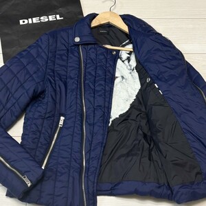 極美品/Lサイズ●ディーゼル DIESEL ライダース ブルゾン キルティング ジャケット ウルフ オオカミ 中綿 ネイビー メンズ ナイロン