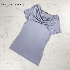 美品 HUGO BOSS ヒューゴボス デザインネックTシャツ 半袖カットソー トップス レディース グレー サイズM*QC1318