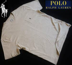 新品★ラルフローレン★大きいサイズ★ベージュ グレー杢 Tシャツ★ダークブラウン ポニー ロゴ刺繍★ポケT XXL★POLO☆960