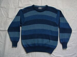 ★ 90s 英国製 ORIGINAL BLUE Michael Ross マイケル・ロス ボーダー インディゴ コットン ニット セーター sizeS ★古着 ビンテージ OLD