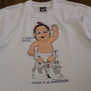 90s USA製 Olin Baby Tシャツ XL ホワイト 両面プリント 赤ちゃん ベイビー 子供 イラスト キャラクター 企業 ヴィンテージ