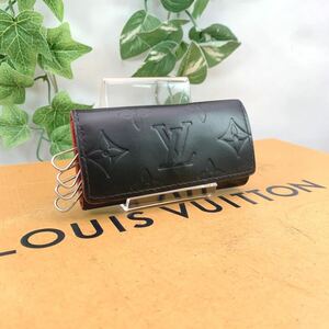 t521 1円 LOUIS VUITTON ルイヴィトン ヴェルニ キーケース ミュルティクレ4 シリアルナンバー CA0024 ブラック × レッド 男女兼用 