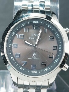 美品 ROYAL MONTRES ロイヤルモントレス RM-0007 メンズ アナログ 電波ソーラー 腕時計 グレー文字盤 メタルベルト ステンレス 電池交換済