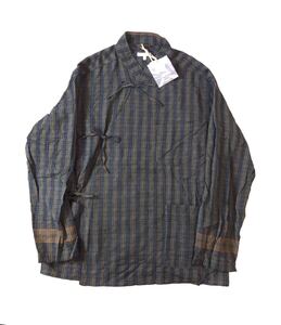 未使用 ENGINEERED GARMENTS エンジニアードガーメンツ チェック ジャケット チャイナジャケット スタンドカラー リボン カーキ/ネイビー L