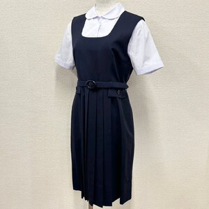 K82/T576(中古)栃木県 宇都宮商業高校 女子制服2点 /旧制服/L-M/L/総丈94/夏用ジャンパースカート/ブラウス/福田屋百貨店/紺/夏服/卒業生品