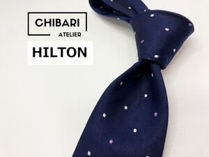 【美品】HILTON　ヒルトン　ドット柄 ネクタイ 3本以上 送料無料 メンズ ネイビー　1204172