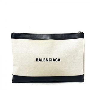 バレンシアガ BALENCIAGA クラッチバッグ 373834 ネイビークリップM レザー アイボリー×黒 バッグ