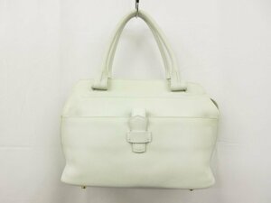 HH美品【ロロピアーナ Loro Piana】 MENUET-BAG メヌエット シボ ソフトグレインレザー ハンドバッグ (レディース) ホワイト ■5HT2603■