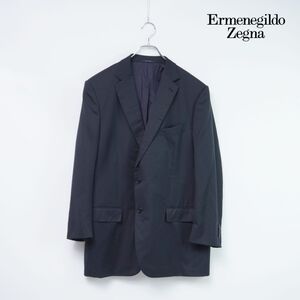 美品 Ermenegildo Zegna エルメネジルドゼニア 羊毛 2つボタン テーラードジャケット 総裏 メンズ 黒 ブラック サイズ7-56R*RC162