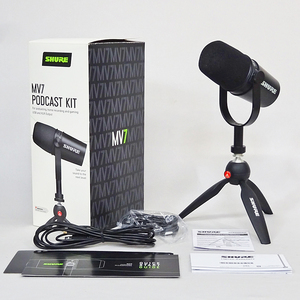 SHURE【MV7 PODCAST KIT】シュアー ポッドキャスト用マイクロホン ダイナミックマイクロホン スタンド、箱付 中古品