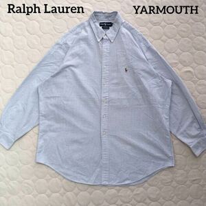 Ralph Lauren YARMOUTH 100%cotton oxford ボタンダウンシャツ オックスフォードシャツ 17ハーフ ストライプシャツ 香港製 90s 古着 