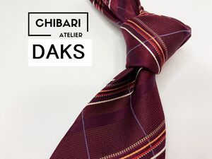 【超美品】DAKS　ダックス　チェック柄 ネクタイ 3本以上 送料無料 メンズ ワインレッド　1203175