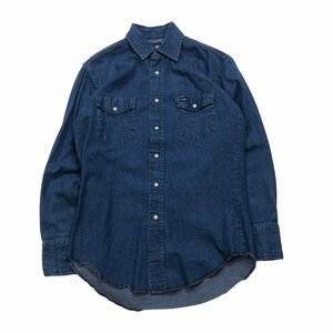 USA 古着 90s ラングラー Wrangler 90年代 長袖 デニム ウェスタンシャツ ブルー L相当