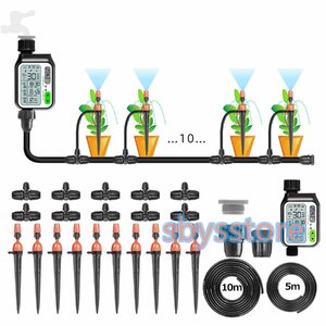 自動水やり器植物雨センサー付自動水やりシステム散水タイマー電池式蛇口接続 diyキット 3つの散水モード 水やり時間・間隔設定可 10ノズル