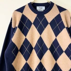 希少《 Dead Stock / Cashmere100% 》90s 2000s デッド【 Pringle スコットランド製 カシミア ネイビー ベージュ セーター L ビンテージ】