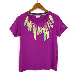 コロンビア Columbia Tシャツ カットソー ロゴ 刺繍 フェザー柄 クルーネック 半袖 S 紫 パープル 黄 イエロー 緑 国内正規品