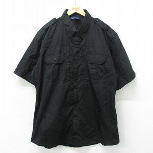 XL/古着 半袖 ワーク シャツ メンズ リップストップ 大きいサイズ ロング丈 黒 ブラック 24apr24 中古 トップス