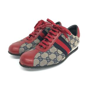 ◆GUCCI グッチ GG柄 スニーカー 36　1/2◆ レッド/グレージュ レザー×キャンバス GG柄 レディース 靴 シューズ sneakers