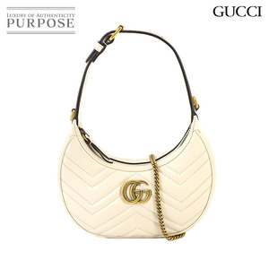 新品同様 グッチ GUCCI GGマーモント ハーフムーン シェイプ ミニ 2way ハンド ショルダー バッグ レザー ホワイト 699514 90231746