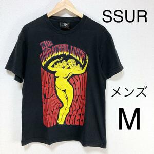 ☆USED☆SSUR サー メンズパロディプリント Tシャツ 半袖 インパクト ヌーディ 女神 黒 Mサイズ
