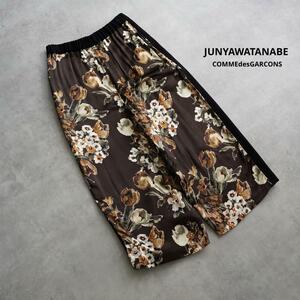 美品 JUNYA WATANABE ジュンヤワタナベ イージーパンツ フラワープリント 異素材切り替え ワイド ウールブレンド ハイウエスト 19AW