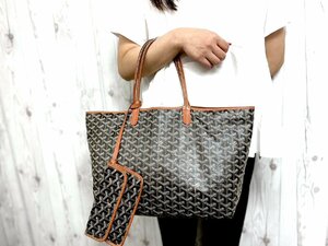 極美品 GOYARD ゴヤール サンルイPM トートバッグ ショルダーバッグ バッグ ゴヤールディンキャンバス×レザー 茶系×黒 A4収納可 75252