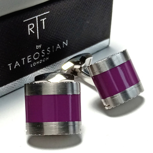 【tac107】TATEOSSIAN　タテオシアン　カフリンクス　カフス　マットシルバー×パープル　紫　サイドオーバル　ダイアモンドカット彫刻