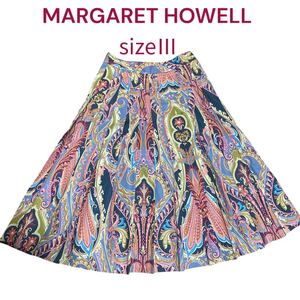 極美品　マーガレットハウエル　ペイズリー柄　タック　プリーツ　ロング　スカート　MARGARET HOWELL サイズⅢ、L、11号　コットン