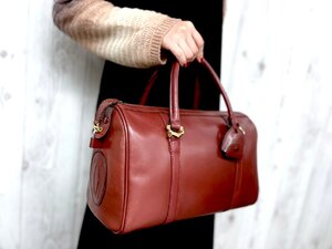 極美品 Cartier カルティエ マストライン ハンドバッグ ミニボストン バッグ レザー ボルドー 77779