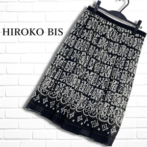 HIROKO BIS HIROKO KOSHINO ヒロコビス ヒロココシノ 総柄 イージー スカート 黒 ブラック レディース 21 ◆大きいサイズ◆ 2134L