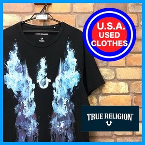 ME12-557★USA直輸入★【TRUE RELIGION】ブラックパンサー ファイアパターン Tシャツ【メンズ XL】ブラック ロゴ アメカジ モード アニマル